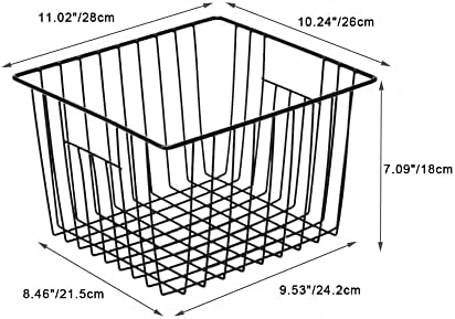 SANNO Freezer Storage Baskets, Pantry Storage Wire Basket Organizer Bins Refrigerator Bin with Built-in Handles for Cabi