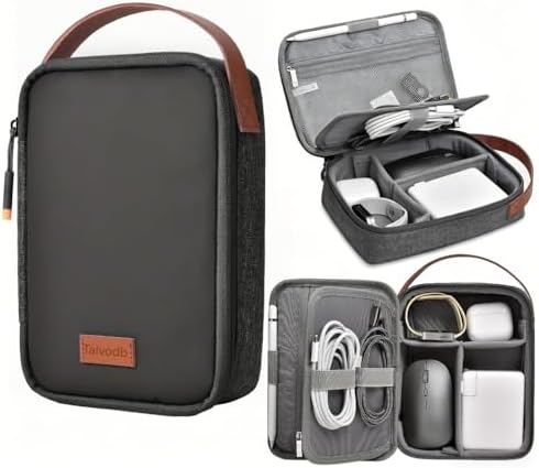 Tech Pouch 8.3" Cable Organizer, Leather Handle EDC Bag for Travel & Cords