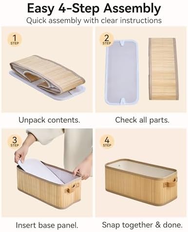 Narrow Storage Bins, Small Basket for Closet and Shelves, Bamboo Toilet Paper Storage Organizer with Handles for Counter