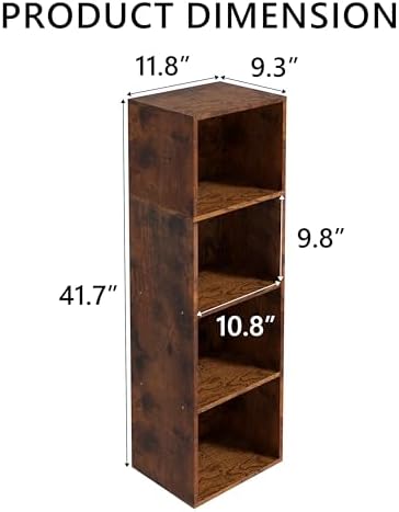 Wooden 4 Cube Storage Organizer, 4 Tier Storage Cubes Storage Display Cubby, Freestanding DIY Closet Shelving Unit for L