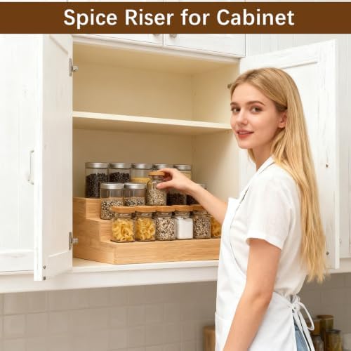 2 Pack 3 Tier Bamboo Spice Rack Organizer for Kitchen Countertop or Cabinet