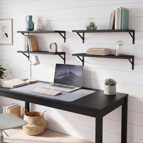 YGEOMER 23.6 in Floating Shelves for Wall Home Decor, Black, Wood, Set of 4