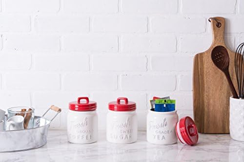DII Kitchen Accessories Collection Ceramics, Jar Canister Set, Red, 3
