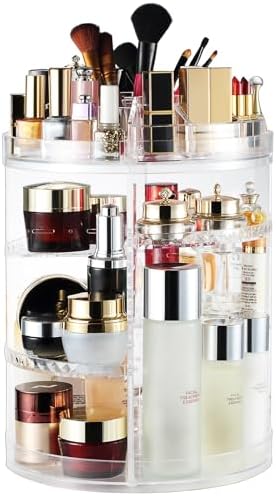 AMEITECH Makeup Organizer, 360 Degree Rotating Adjustable Cosmetic Storage Display Case with 8 Layers Large Capacity, Fi