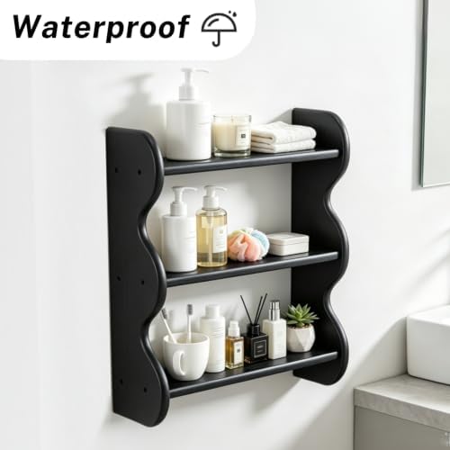 Aboacen 100% Solid Wood Bathroom Wall Shelves, Water Proof Shelves for Wall