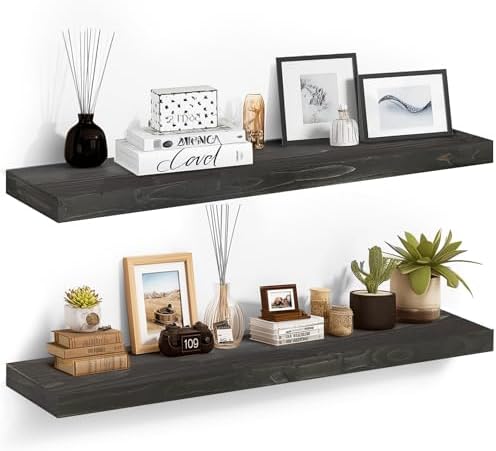 Floating Shelves, 48 Inch Wall Mounted Shelves, Set of 2, Black