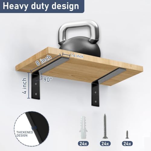 ELSKER&HOME Shelf Brackets 8 Inch 12 Pack Heavy Duty Black Metal L Brackets