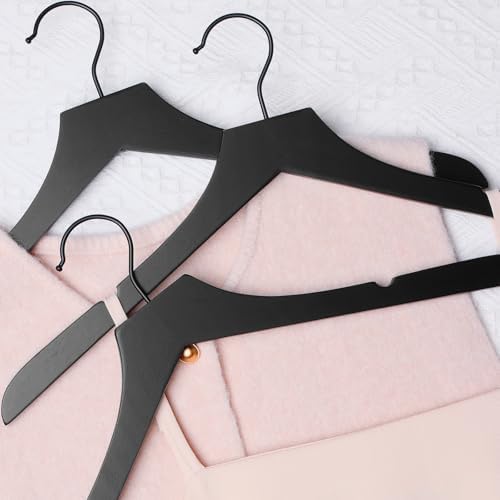 TOPIA HANGER Wooden Hangers 20 Pack, Rubber Wood Clothes Hangers with Rotatable Black Hook and Smooth Cut Nothces, Durab