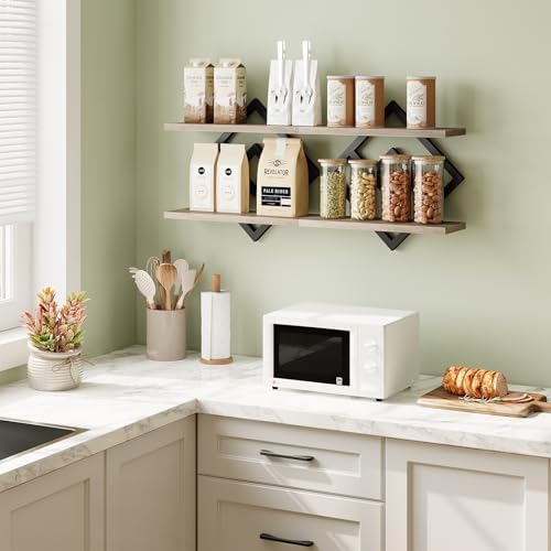 ELYKEN Floating Shelves for Wall, Set of 2 Hanging Shelves, Greige