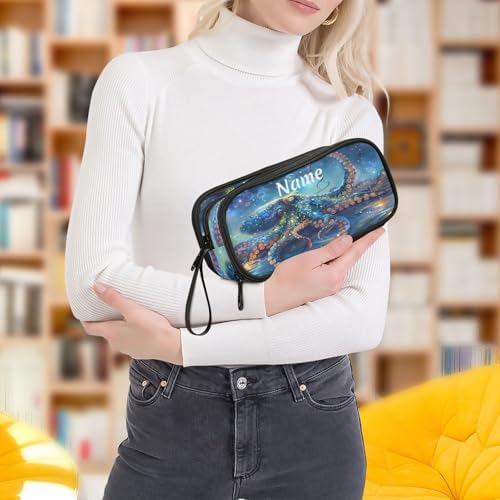 Custom Octopus Galaxy Pencil Case Box Boys Girls Personalized Name Large Pencil Pouch Stationery Pen Bag Organizer for Kids Adults School Office