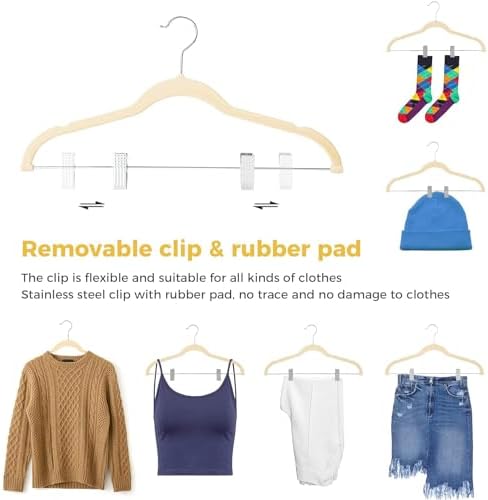 VECELO 20 Pack Velvet Clothes Hangers with Adjustable Clips,Heavy-Duty Non Slip & Space-Saving with 1 Magic Hangers & 2 Tie Rack for Suit Coat Pants Skirt Dresses