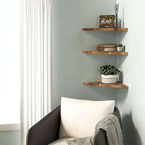 Wall Mounted Rustic Wood Straight Edge Corner Shelf Storage Rack, Bookcase, Floating Shelves Home Decor for Bedroom, Liv