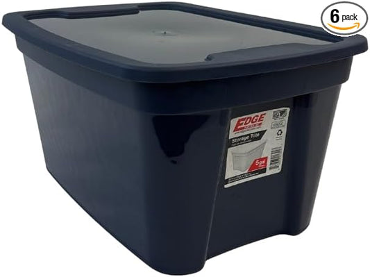 Edge Plastics Classic Storage Tote, durable storage in for home or garage with secure snap lid designed for stacking (6, Ink, 5 Gallon)