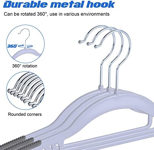 Heavy Duty Standard Plastic Hangers 50 Pack with Non-Slip Design,360°Swivel Hook Space Saving Organizer for Bedroom Closet,Shirts,Pants,Strong Enough for Coat(Grey)