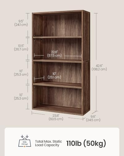 SONGMICS HOME 4-Tier Bookshelf, Narrow Shelving Unit