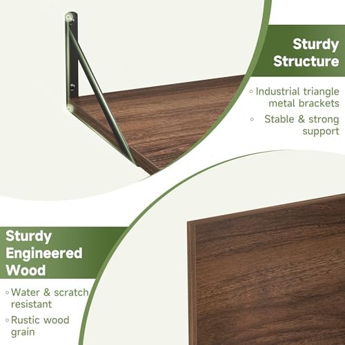 Heimlove 16W x 12D Deep Floating Shelves Set of 4 Natural