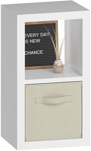 Bookshelf with Storage Bin, 2-Cube Storage Organizer, Modern Wood Open Bookcase, Multifunctional Display Shelf for Livin
