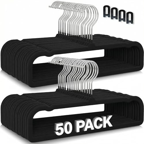 ZAKUTO Velvet Pants Hangers 50 Pack – Non-Slip Space Saving with 20 Hooks