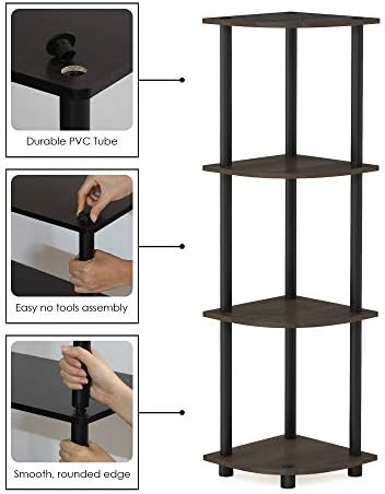 Furinno TURN-N-TUBE Corner Shelf, 4-Tier Corner Bookshelf, Display Storage Shelves with Open Shelves, for Organization a