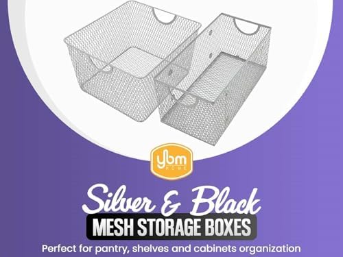YBM HOME Kitchen Pantry Organizer Wire Baskets for Shelves, Cabinets, Pantry, Countertop, Mesh Open Storage Bin Metal Ba