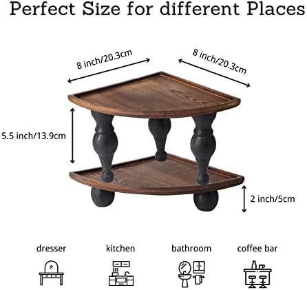 GoFika Small Corner Shelf Stand, 2 Tier Wooden Shelving Unit Black Riser, Vintage Corner Countertop Pedestal Stand Stack