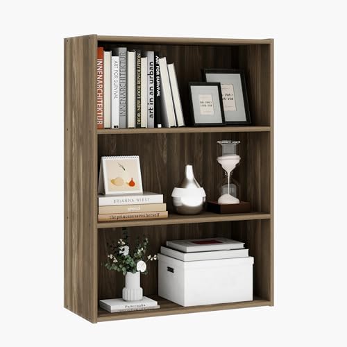 3 Tier Wood Modern Bookshelf, Wooden Book Shelf with Three Display Shelves, Open Shelf Bookcase for Bedroom, Living Room
