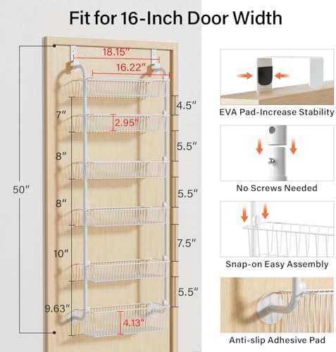 Delamu Large Over the Door Pantry Organizer, 6-Tier Metal Pantry Door Organization and Storage for Easy Install, Hanging