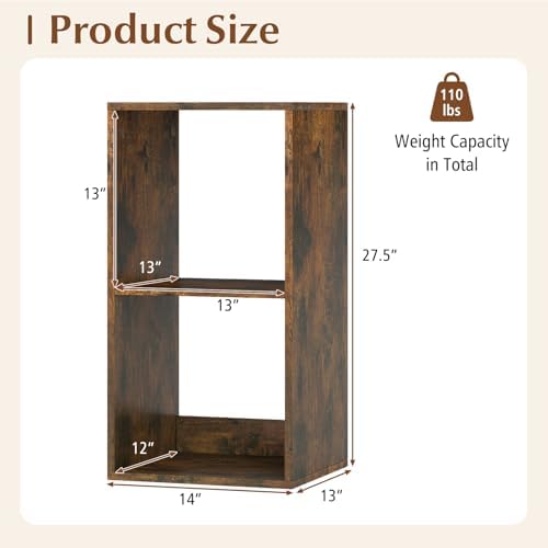 Tangkula 2-Cube Bookcase, 3-Tier Bookshelf with Open Compartments, Freestanding Cube Storage Organizer with Anti-Topplin