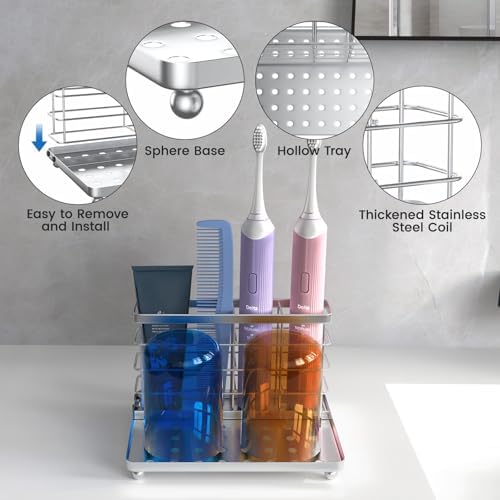 Luxspire Toothbrush Holders for Bathroom, Stainless Steel, 3 Slots, Silver