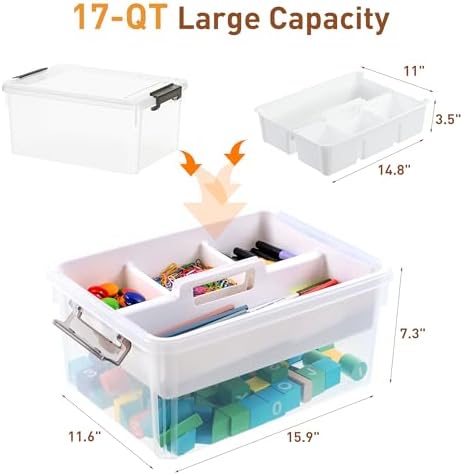 Citylife 17 QT Clear Craft Organizers and Storage Box with Handled Tray