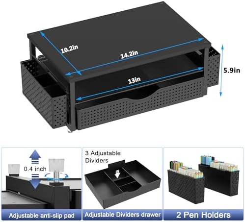 Spacrea Computer Monitor Stand with Drawer and 2 Pen Holders, Black
