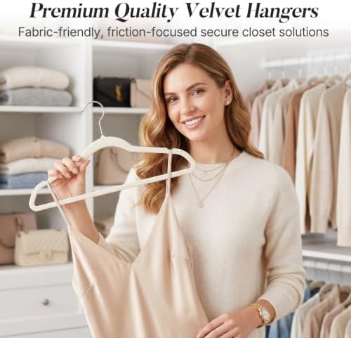 HOUSE DAY Ivory Velvet Hangers 50 Pack, Non Slip Clothes Hangers 17.25 inch