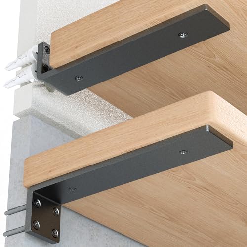 Heavy Duty Metal Shelf Brackets 6-Inch, Set of 4, Modern Black Matte Finish, 1/5" Thick Steel, Easy-to-Install, Strong S