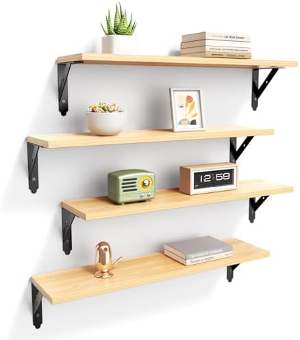 ROMGUAR CRAFT Wood Wall Floating Shelves Set of 4, 23.6" x 6" - Natural