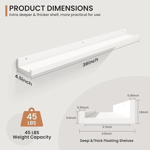 Fun Memories Picture Ledge Shelf, 36 Inch Floating Shelves Set of 2, Nursery Book Shelves for Kids, Wall Mounted Bookshe