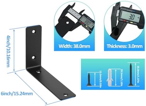 L Floating Shelf Brackets,10 Pack Heavy Duty L Brackets for Shelves, L 6" X H 4" Black Metal Countertop Support Brackets