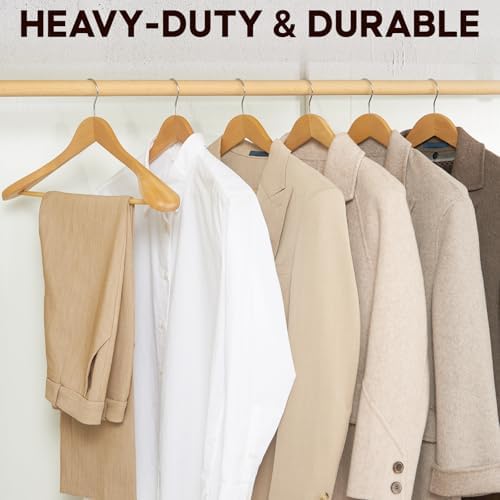 Suit Hangers, 6 Pack Heavy Duty Wooden with Extra Wide Shoulder, 17.5" Luxury Coat for Closet, Natural with 360 Swivel Hook & Strong Pant Bar
