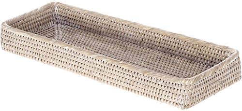 KOUBOO Rattan Vanity Tray Perfume Makeup Bathroom Organizer White Wash