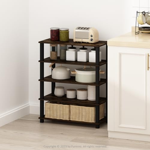 Furinno Turn-S-Tube Storage Shelves Set of 2, 3-Tier Stackable Standing Shelf, Open Corner Shelf, for Organization and S