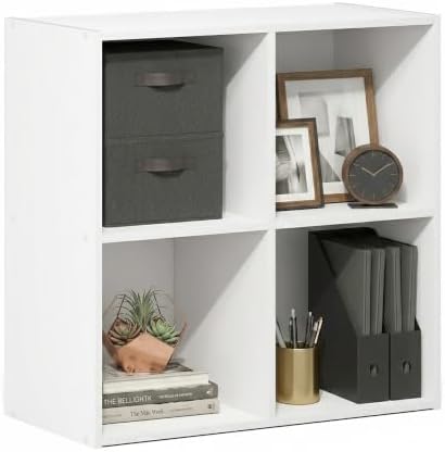Furinno LUDER Book Shelf, 4-Cube Bookshelf, Bookcase, White