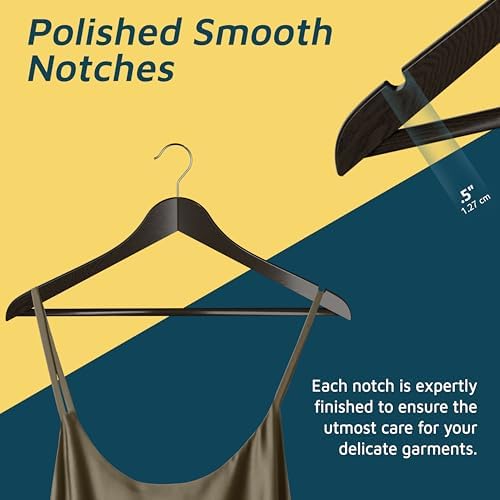Lifemaster Wooden Clothes Hangers – with 360 Degree Swivel Hook and Non-Slip Shoulder Notch, Holds Up to 10 lbs, Pants B