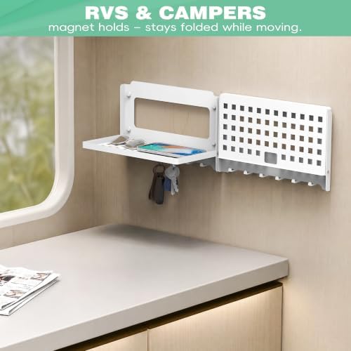 Router Shelf with Hooks & Magnetic Catch - Wall Mount Folding Shelf