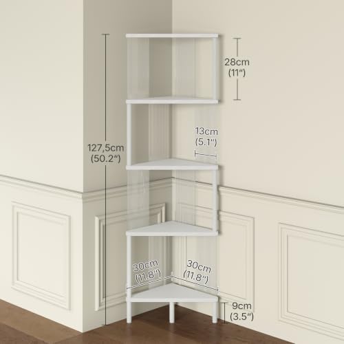 YATINEY 5-Tier Corner Shelf, Corner Bookshelf for Small Space, White CJ12WW