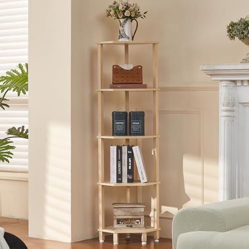 YUFAM 5-Tier Corner Shelf, Natural