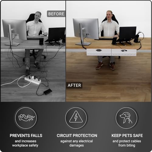 Under Desk Cable Management Tray no Drill – Wire Management - Cord Organizer – Huge Load Capacity – Under Desk Cable Tra