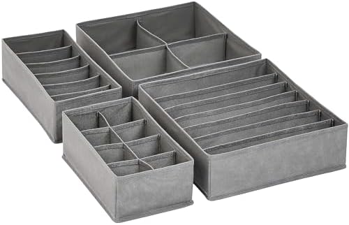 Amazon Basics Deep Drawer Organizer for Clothes, Collapsible Storage Boxes for Socks, Underwear and Baby Items, Set of 2, Gray