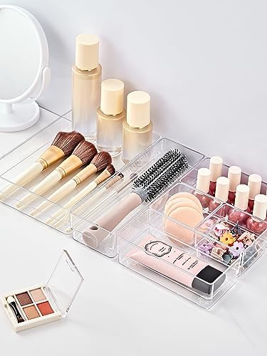 SMARTAKE 37 PCS Drawer Organizer 4 Size Desk Makeup Drawer Organizer Clear