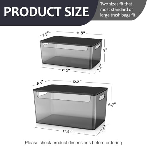 COAZEX 2 Pack Stackable Plastic Trash Bag Holder with Black Lids Under Sink
