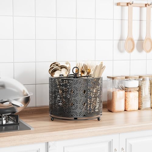 YIUKEA 360° Rotating Utensil Caddy - Raised 4 Compartments Large Capacity