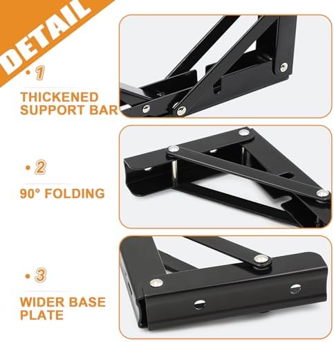 Storystore Folding Shelf Brackets, 18 Inch 2 Pcs Black Stainless Steel